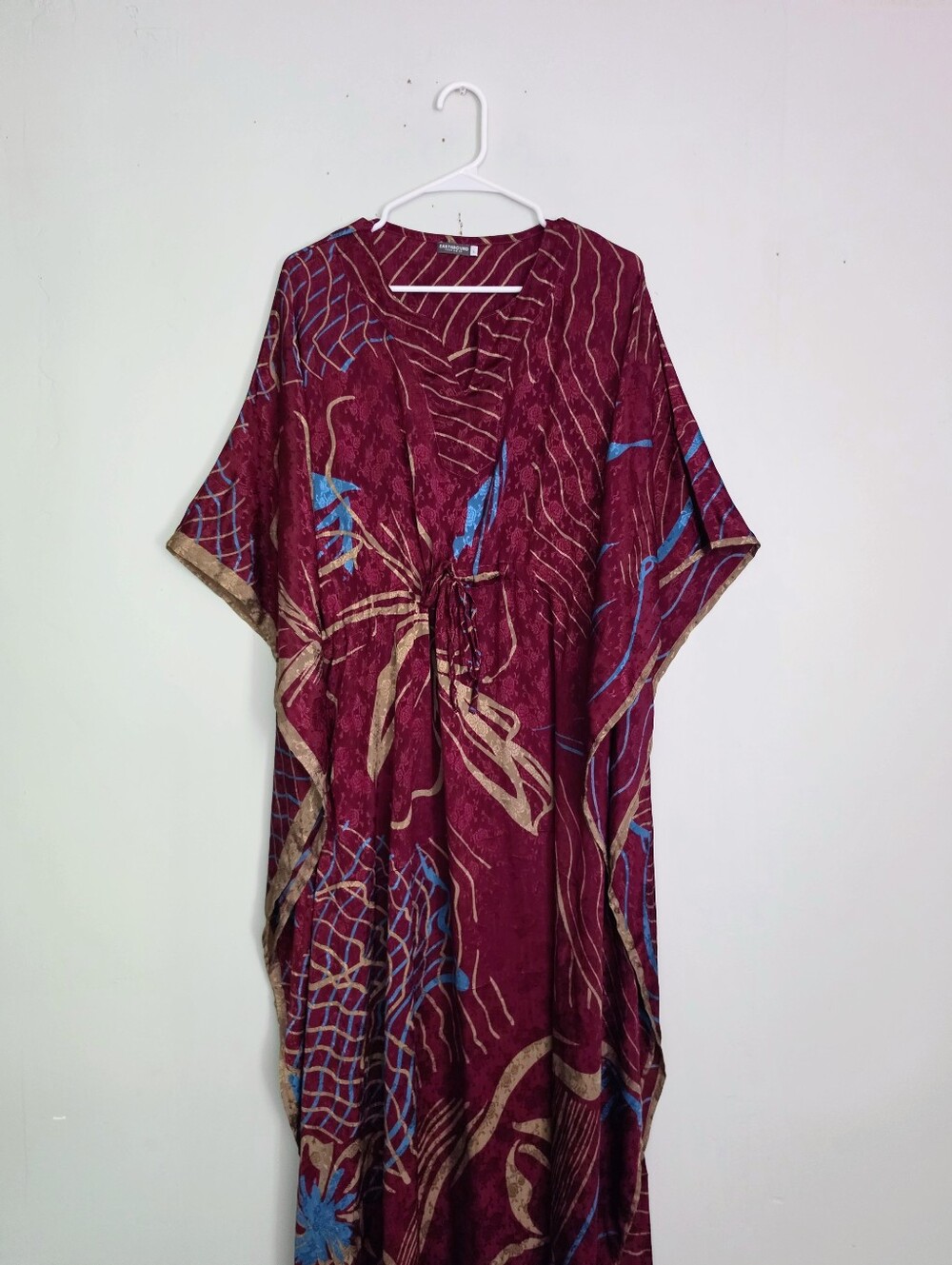 EARTHBOUND Silk Boho Maroon Patterned Kaftan - Picture 2 of 9